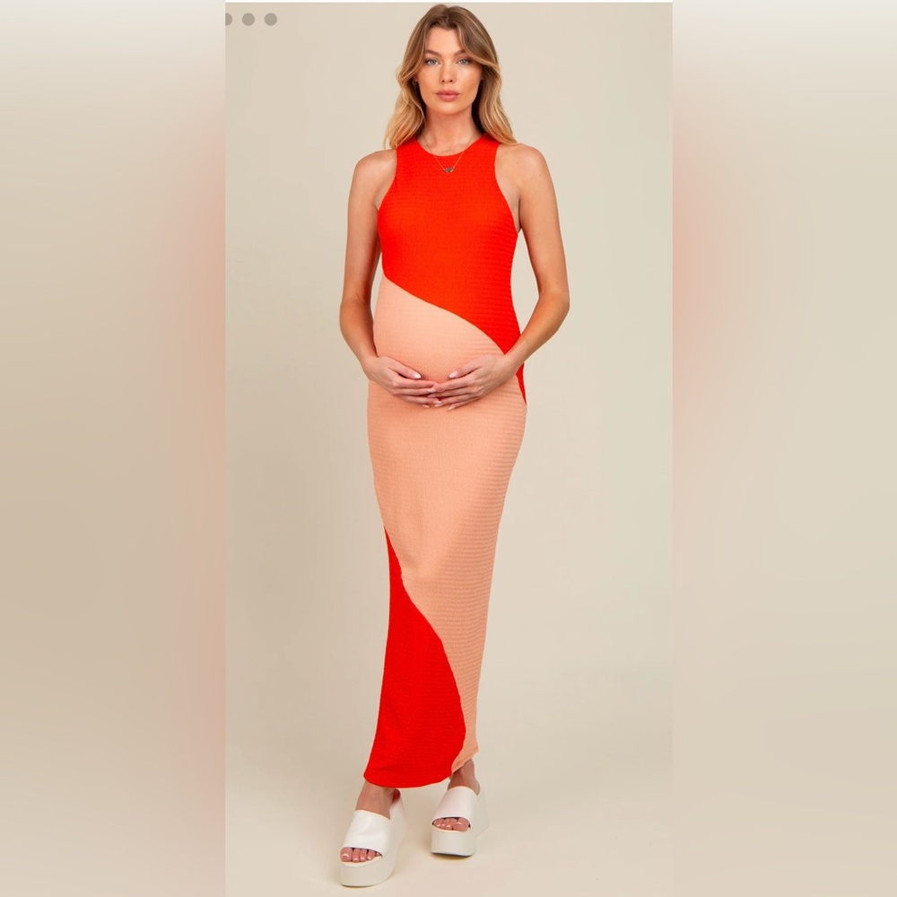 Orange Colorblock Fitted Maxi Dress